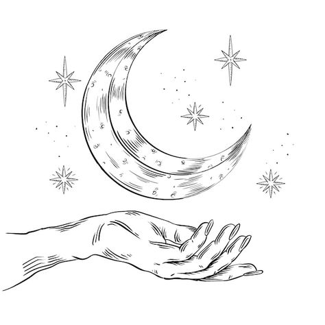 Moon and stars drawing illustration | Free Vector #Freepik #freevector #moon-drawing #astronomy #planet #space-planets Moon And Stars Drawing, Moon Sketch, Space Drawings, Moon Art, Body Tattoos, Journal Printables, Vector Photo, Tattoo Drawings, Star Signs