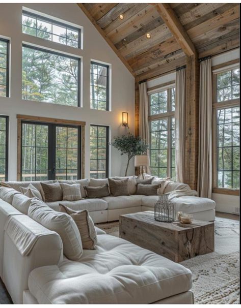 Modern Cabin Interior Design, Modern Cabin Interior, Barndominium Interior, Cabin Interior Design, Barn Style House Plans, Cabin Living, Christmas Decorations Living Room, Christmas Living Rooms, Contemporary Farmhouse