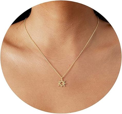 Amazon.com: MIDEEO Dainty Sun Necklace Gold Sun Pendant Necklace for Women Tiny Sunburst Necklace Simple Jewelry Gift: Clothing, Shoes & Jewelry Simple Sun Necklace, Dainty Everyday Necklaces With Sun Design, Minimalist Gold Necklace With Sun Design, Dainty Gold Sun-shaped Necklace, Gold Sun-shaped Necklace For Gift, Moon Star Necklace, Sunburst Necklace, Coin Choker, Necklace Minimalist Jewelry