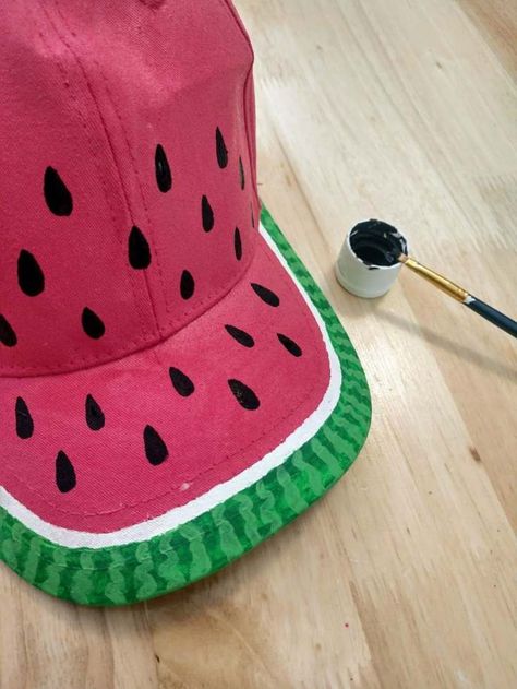 Watermelon Tutu Diy, White Baseball Hat, Summertime Crafts, Hat Diy, Nutrition Month, Diy Tutu, Apple Barrel, Textiles Projects, Fabric Glitter