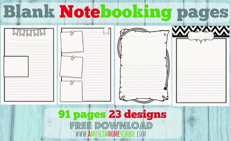 Free Blank #Notebooking Pages by A Muslim Homeschool Notebooking Pages Free, Free Printable Notes Templates, Teacher Worksheets Printables, Notebooking Homeschool, Notebooking Pages, Student Planner Printable, Child Education, School Plan, Unit Studies