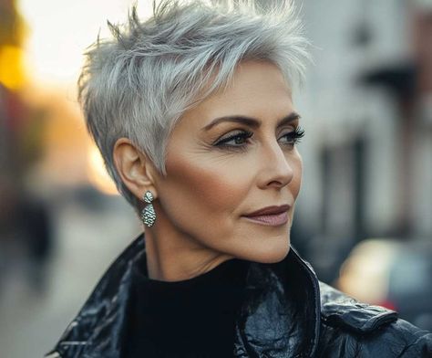 How Pixie Haircuts for Older Women with Silver Accents Define Elegance • 333+ Inspiring Lifestyle Ideas Super Short Edgy Haircuts, Choppy Pixie Cut Fine Hair, Grey Pixie Haircut Older Women, Pixie Silver Hair, Pixie Haircut Gray Hair, Short Spiked Hair For Women Over 50, Short Silver Hair Pixie Cuts Older Women, Spiky Pixie Haircut Spikes 2024, Pixie Haircut For Older Women Over 60