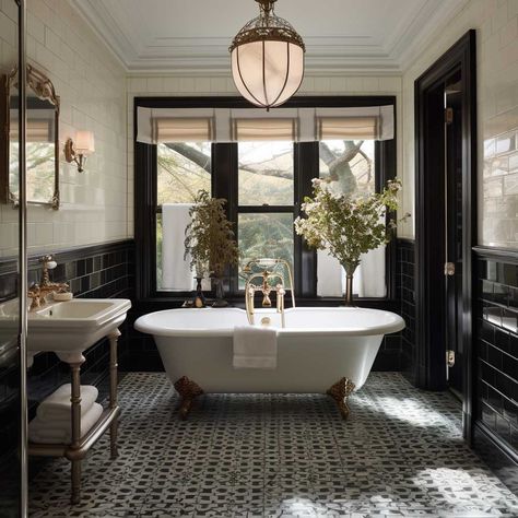 Bathroom Traditional Decor, Luxury Victorian Bathroom, Modern Cottage Style Bathroom, Tudor Style Bathroom Ideas, Classic Design Bathroom, French Victorian Bathroom, Victorian Bathroom Modern, 1900s Victorian House, Historic Bathroom Ideas