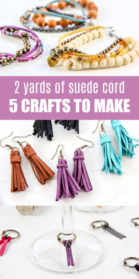 Suede Cord Crafts, Suede Cord Bracelet Diy, Cord Bracelet Diy, Diy Lanyard, Makeup Brush Roll, Diy Gifts To Make, Cords Crafts, Wine Glass Markers, Quick And Easy Crafts