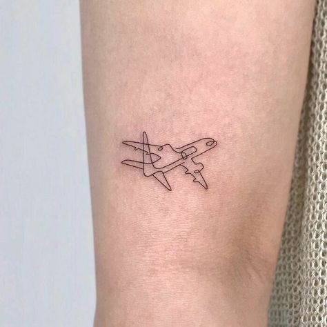 Small Airplane Tattoos For Women, Tattoo Ideas Airplane, Geometric Airplane Tattoo, Minimalist Tribute Tattoo, One Line Plane Tattoo, Airplane Tail Number Tattoo, Travel Tattoo Aesthetic, Airport Tattoo, Fighter Pilot Tattoo