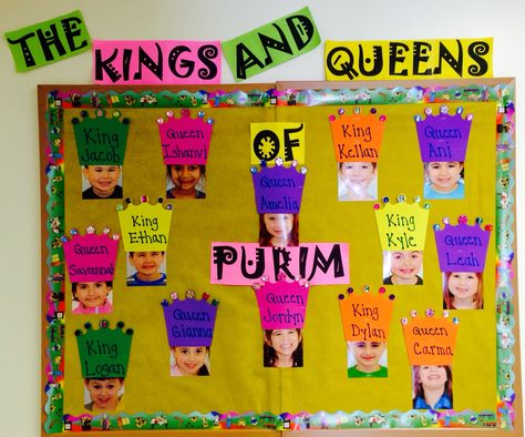 Happy Purim~ preschool bulletin board Art Crafts Preschool, Arts And Crafts Toddlers, Purim Crafts Preschool, Purim Activities, Purim Preschool, Puppy Activities, Purim Kids, Purim Jewish Holiday, Bulletin Board Activities