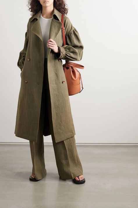 Loulou Studio Pukapuka Oversized Linen Trench Coat Linen Trench Coat, Khaki Trench, Trench Coat Outfit, Loulou Studio, Trench Coat Style, Jean Trends, Oversized Jacket, Nyc Fashion, Coat Design