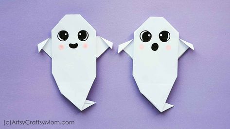 Ghost Craft For Kids, Samhain Ideas, Origami Ghost, Origami Parrot, Origami Penguin, Ghost Craft, Halloween Origami, Ghost Crafts, Cute Origami