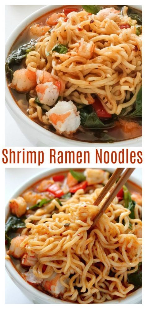 20-Minute Sriracha Shrimp Ramen Shrimp Ramen Noodles, Shrimp Ramen Recipes, Ramen Noodle Recipes Soup, Food Food Recipes, Sriracha Shrimp, Shrimp Ramen, Basil Salt, Easy Ramen, Homemade Chinese