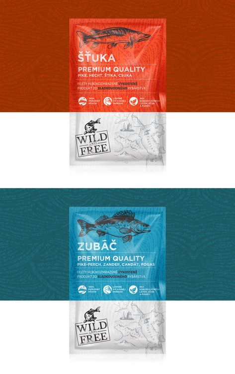 Wild and Free packaging design for fish | MAISON D'IDÉE Dried Fish Packaging Ideas, Frozen Fish Packaging, Frozen Packaging Design, Fish Food Packaging, Fish Packaging Design, Fresh Fish Packaging, Seafood Packaging Design, Fish Branding, Seafood Packaging