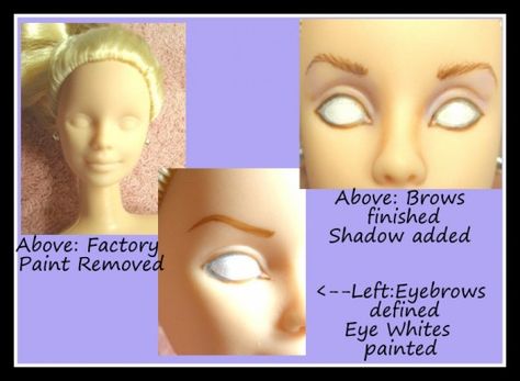 In this article I will give you a brief over view of  doll repainting and how to repaint a doll. I will show you some beautiful repainted Barbies and other dolls, so you have an idea what can be done with practice and hard work. Repainting Barbie Faces, How To Repaint Barbie Face, Barbie Reroot, Doll Repaint Tutorial, Doll Restoration, Doll Customizing, Doll Face Paint, Repainted Dolls, Custom Outfits