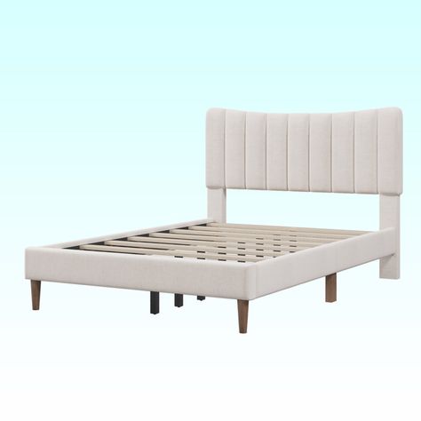 Latitude Run® Upholstered Bed | Wayfair Channel Tufted Headboard, Low Bed Frame, Wood Platform Bed Frame, Bed Platform, Full Platform Bed, Full Size Bed Frame, Linen Bed, Queen Size Bed Frames, Padded Headboard