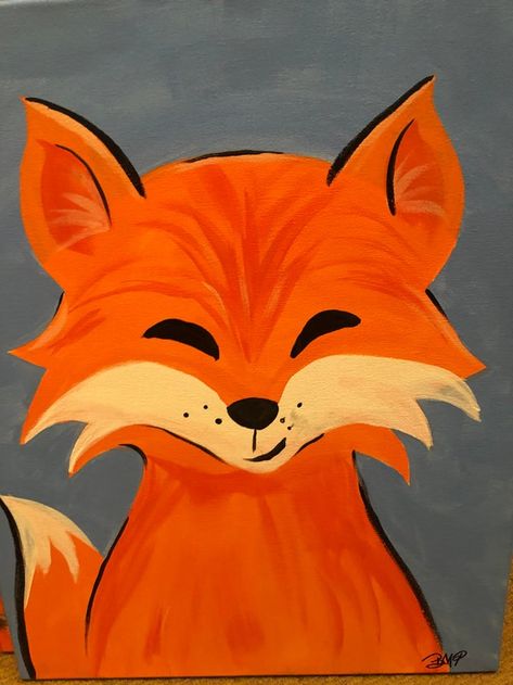 Red Fox Painting, Cute Fox Painting Easy, Painting Fox Easy, Simple Fox Painting, Sitting Fox Drawing, Draw A Fox Easy, Fox Painting Easy, Fox Canvas Painting, Fox Painting Acrylic