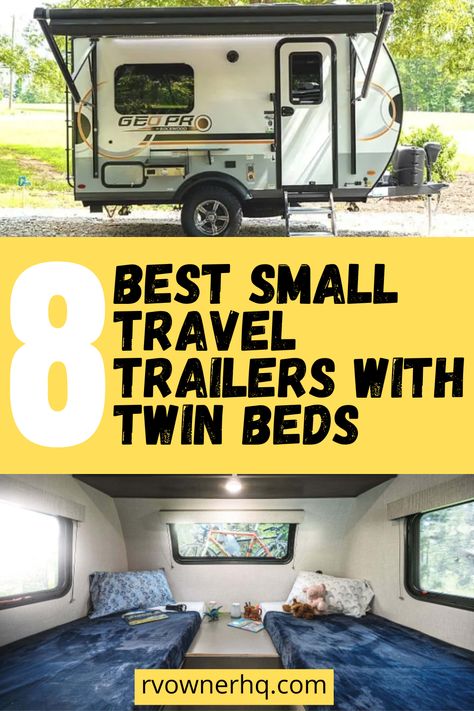 One of the most popular RV types is the small travel trailer. However, one of their biggest drawbacks is their sleeping accommodations, which can often be challenging and uncomfortable to use. Because of this, RV manufacturers are beginning to address this shortcoming with twin beds. As they provide better accessibility, improved walkability, and more flexible sleeping arrangements. To see some of the best small travel trailers with twin beds, check out our blog post. Best Small Rv, Small Rv Campers, Small Travel Trailer, Lightweight Campers, Off Grid Tiny House, Camper Twins, Small Travel Trailers, Rv Types, Small Rv