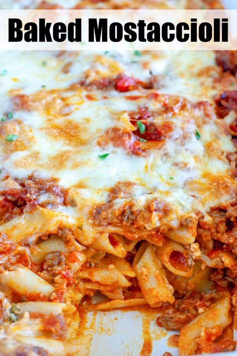 Cheesy Mostaccioli Recipe, Baked Pasta Ricotta Cheese, Italian Pasta Meals, Make Ahead Mostaccioli Recipe, Best Baked Mostaccioli Recipe, Easy Baked Mostaccioli, Baked Pasta Cottage Cheese, Baked Italian Dishes Pasta, Easy Mostaccioli Recipe