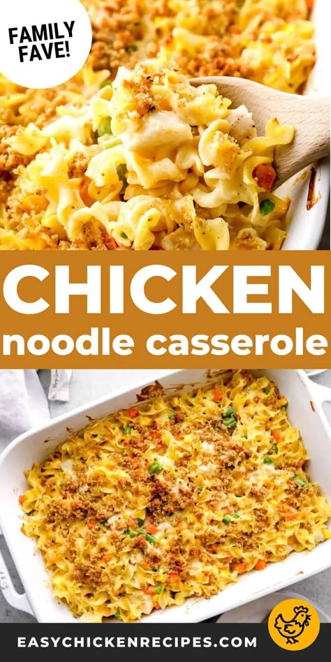 Easy to make, super comforting and creamy, this chicken noodle casserole is perfect for a simple family meal that everyone will love. Freezer Chicken Noodle Casserole, Chicken Noodle Bake Easy, Ground Chicken Noodle Casserole, Chicken Noodle Casserole Freezer Meal, Classic Chicken Noodle Casserole, Chicken Meals For Picky Eaters, Chicken Casserole Easy Simple, Healthy Noodle Casserole, Creamy Chicken Noodle Casserole Easy