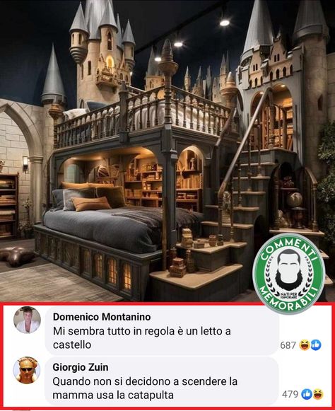 Buongiorno e buona domenica così, con letti non a castello ma direttamente a "regno". #commentimemorabili #sìmastaicalmo #continuatevoi Harry Potter Bedroom Decor, Amazing Bedroom Designs, Harry Potter Room Decor, Dream Bedroom Inspiration, Harry Potter Bedroom, Cool Room Designs, Harry Potter Room, Cute Bedroom Decor, Dream House Rooms