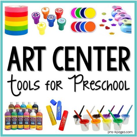 Art Center Supplies for Preschool Center. A list of must-have supplies for the art center in your preschool, pre-k, or kindergarten classroom. Art Center Ideas, Art Center Preschool, Toddler Art Supplies, Abc Preschool, Art Supplies List, Art Centers, Pre K Pages, Preschool Centers, Classroom Centers