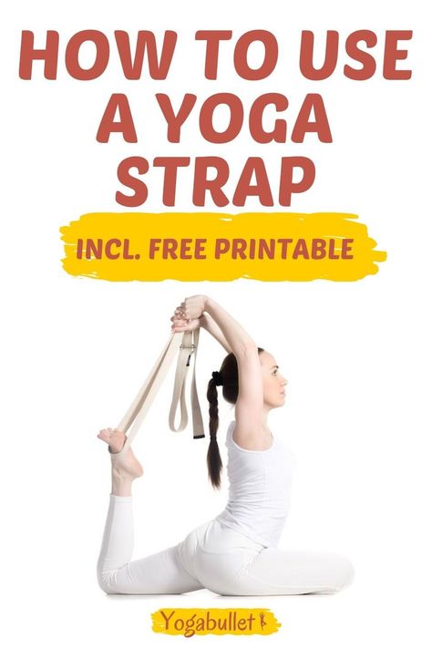 Wondering how to use a yoga strap? Here you'll find easy yoga strap stretches for beginners, plus a free printable PDF! Strap Yoga Poses, Yoga Strap Stretches Beginners, Yoga Strap Exercises, Yoga With Straps Beginner, Yoga Poses Using Straps, Beginning Yoga Poses, Yoga Strap Stretches, Stretches For Beginners, Strap Stretches