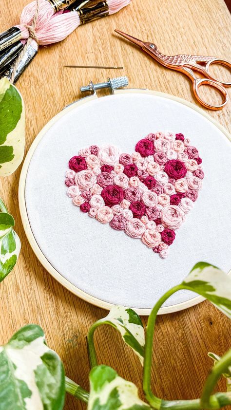 Sherwood Forest Creations - Embroidery Kits & Woodworking Fashion Design Embroidery, Flower Heart Embroidery, Pink Embroidery Designs, Valentine Embroidery Ideas, Digital Embroidery Patterns Free, Cute Embroidery Designs Free Pattern, Embroidery Valentine Ideas, Love Embroidery Ideas, Valentines Hand Embroidery