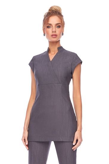 B605L Beauty & Spa Linen Look Grey Tunic Nursing Uniforms Modern, Beauty Therapist Uniform, Spa Wear, Salon Uniform, Beauty Uniforms, Spa Uniform, Professional Uniforms, Stylish Scrubs, Scrubs Outfit