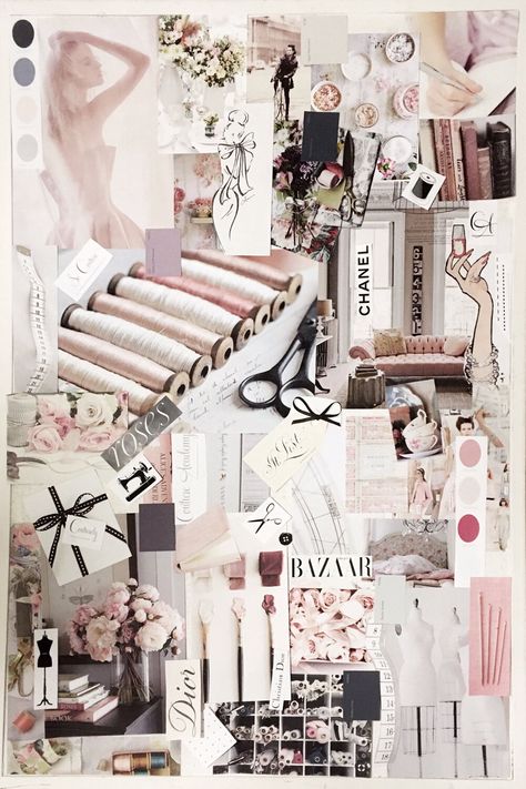 The Brand Mood Board For To Gather And Stitch Mode Board Fashion Design, Wedding Dress Mood Board, How To Create Mood Boards, Sewing Mood Board, Fashion Mood Board Aesthetic, Fashion Board Layout, Fashion Mood Boards Layout, Fashion Designer Mood Board, Fashion Designer Aesthetic Wallpaper