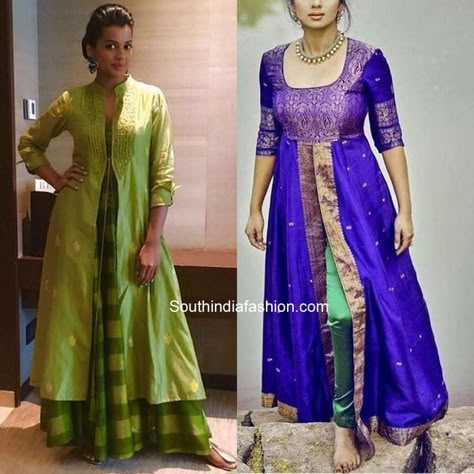 Silk Saree To Salwar Convert Ideas, Sari Converted To Dress, Pattu Saree Reuse Ideas, Dresses Ideas From Old Sarees, Saree To Salwar Ideas, Old Pattu Sarees Convert Into Dress, Old Pattu Sarees New Look, Dress By Saree, Old Silk Sarees Convert Into Dress