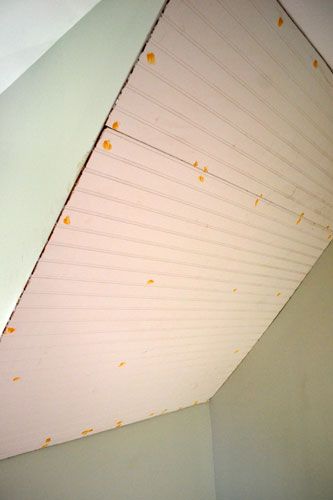 Bead Board Attic Room, Beadboard Ceiling Vaulted, Bead Board Slanted Ceiling, Beadboard On Slanted Ceiling, Beadboard Sloped Ceiling, Slanted Ceiling Bonus Room Ideas, Board And Batten Slanted Ceiling, Attic Slanted Ceiling Ideas, Brad Board Ceiling