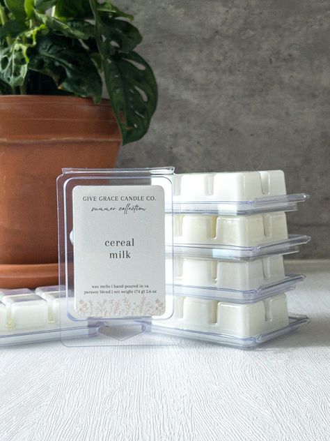 Our Cereal Milk Wax Melts will take you on a trip down memory lane, with their sweet and citrusy scents that smell just like fruit loops. Aromas of lemon, cereal milk, and vanilla will inspire nostalgia and make you crave a bowl of your favorite sugary cereal – no spoon required! Notes: Cereal, Milk, Lemon, Orange, Vanilla. Disclaimer: One wax melt is highly scented and can usually fill a small to medium sized room. Try melting one at first to test if the smell can fill your room of choice. Add more wax melts as needed. Please make sure to read the warning label on the bottom of the lid for instructions on how to properly handle your wax melts. Give Grace, Cereal Milk, Apple Candles, Fruit Loops, The Warning, Candle Company, Warning Labels, Sweet Fragrances, Hand Poured Candle