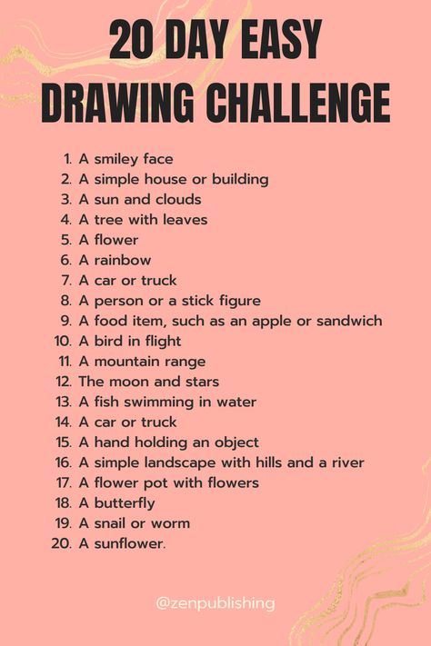 Have fun! #challenge #drawingchallenge #drawing #drawingideas Thirty Day Drawing Challenge, 20 Days Drawing Challenge, 365 Day Drawing Challenge, Easy Drawing Challenge, Dti Challanges, Sketchbook Challenge, 30 Challenge, 30 Day Drawing Challenge, Drawing Challenges