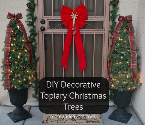 I could make a set to match each of my Christmas themes! Diy Christmas Topiary Front Doors, Endeavors Mom, Diy Christmas Topiary, Trees Diy, Topiary Diy, Christmas Topiary, Christmas Tree Beads, Topiary Tree, Topiary Trees