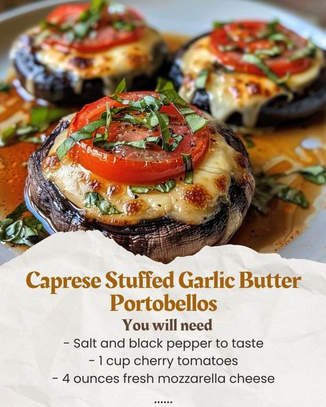 Mushroom Recipes Healthy, Stuffed Portobello, Stuffed Mushroom, Savory Appetizer, Portobello Mushroom, Veggie Dishes, Mushroom Recipes, Garlic Butter, Portobello