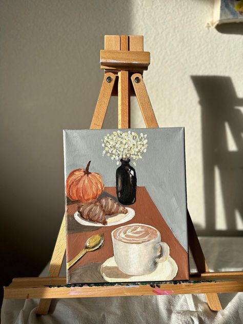 Cozy Painting Ideas, Coffee Cup Art Paintings, Coffee Canvas Painting, Cozy Painting, Cup Painting, Coffee Art Painting, Happy Birthday Clip, Painting Coffee, Canvas Art Painting Acrylic