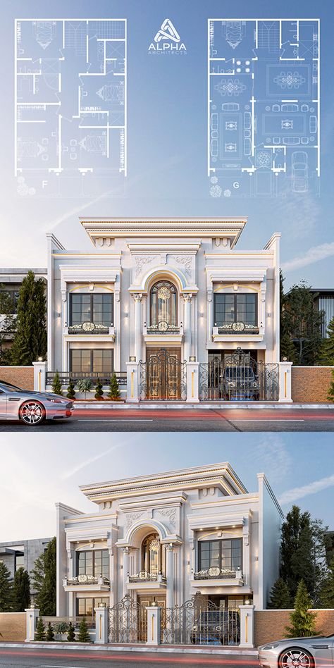 New Classic Villa Exterior Design, Classic Villa Exterior, Classic Elevation, Classic Exterior Design, Classic Villa Design, Villa Exterior Design, Classical House, Classic House Exterior, Classic Villa