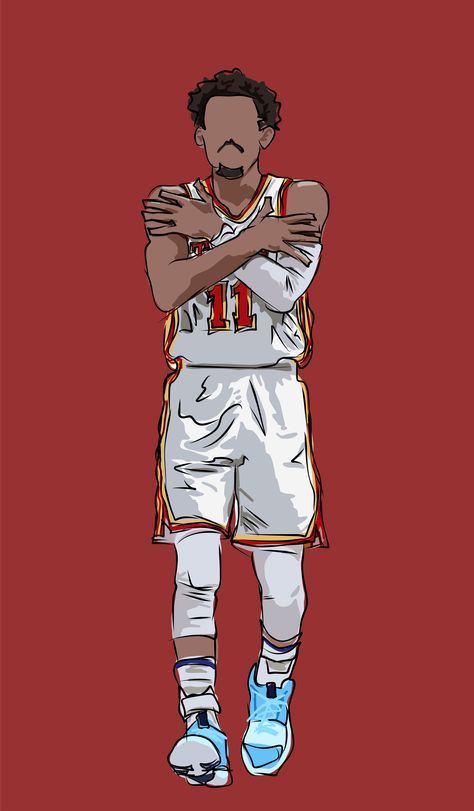 Nba Art Wallpaper, Basketball Drawings Sketches, Trae Young Wallpaper, Basketball Player Drawing, Basketball Celebration, Nba Sketch, Cartoon Art Basketball, Trae Young Nba, Atlanta Hawks Wallpaper