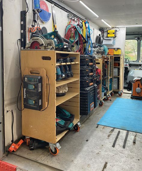 Build a Mobile Tool-Storage System - Fine Homebuilding Mobile Power Tool Storage, Power Tool Cart, Tool Cart Diy, Mobile Tool Storage, Workshop Trailer, Mobile Tool Cart, Shop Tool Boxes, Garage Setup, Tool Trailer