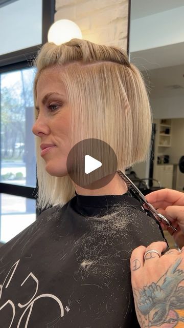 Chris Jones on Instagram: "WHAT IS A FLOATING BOB?

First of all, why did we undercut the back? @jocelyn.mcclellan wanted something a little edgier that had tons of texture and movement. I treated the undercut the same way I would cut a graduated bob. By “stacking” the underneath it actually builds shape underneath promoting fullness and roundness in the back. If we had shaved it, that would have debulked the underneath causing the shape to collapse giving us the opposite result. 

The rest of the haircut was treated like a textured bob. Imagine one haircut living on top of another. The disconnection of the two naturally promotes movement and texture BUT with shape. I wanted a hint of stacking without it looking like a graduated (stacked) bob. 

Curled with a 1.25” iron but you can use a f Textured Bob Undercut, A Line Graduated Bob, Slightly Graduated Bob, Stacked Bob Haircut With Undercut, Long Undercut Bob Haircut, Blonde Undercut Bob, Inverted Undercut Bob, Short Concave Bob Hairstyles, Straight Fine Haircut