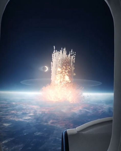 POV: A Meteor Strikes Earth | airplane, Earth, meteoroid, animation | An animation of what it would be like if a meteor struck Earth while flying on an airplane 😯 | By UNILAD | Facebook Meteor Strike, On An Airplane, Earth Art, Art Theme, Places To Go, Paradise, Period, Moon, Art