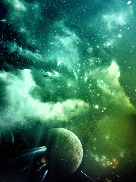 Dark Green Creative Universe Technology Sense Cloud Layered Universe Background Material Green Universe, Green Clouds, Gaming Wallpaper, Green Galaxy, Hubble Telescope, Green Pictures, Space Artwork, Dark Green Background, Wallpaper Photos