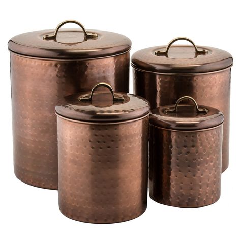 Amazon.com: Old Dutch 4 Piece Hammered Canister Set, Antique Copper: Kitchen & Dining Farmhouse Canisters, Copper Canisters, Kitchen Canister Set, Coffee Storage, Countertop Storage, Old Dutch, Storage Canisters, Copper Pots, Copper Kitchen