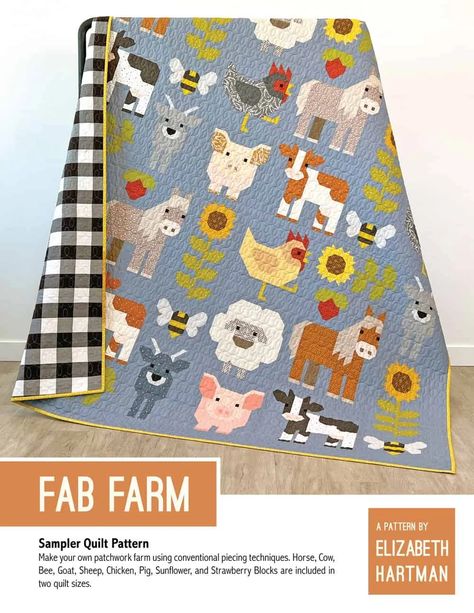 Fab Farm Sew Along - Fabric Selection - Kathleen McMusing Elizabeth Hartman Quilts, Farm Quilt Patterns, Farm Animal Quilt, Elizabeth Hartman, Farm Quilt, Quilt Sewing Patterns, Sampler Quilts, Animal Quilts, Patchwork Quilt Patterns