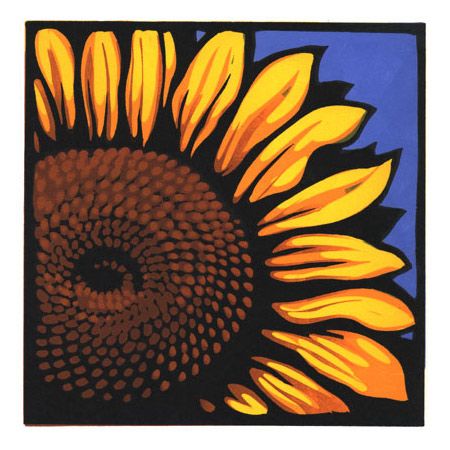 Chris Wormell Chris Wormell, Sunflowers Art, Printmaking Projects, Flowers Sunflowers, Lino Art, Woodcuts Prints, Floral Drawing, Sunflower Art, Ocean Art