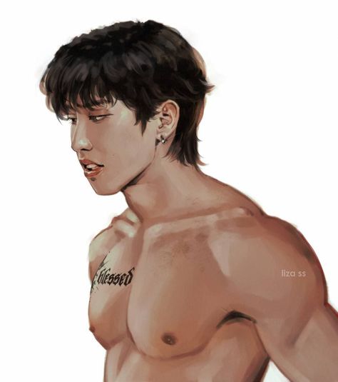 Spicy Pose Drawing Reference, Make Body Reference Drawing, Han Tatoos Skz, Han Jisung Chest, Han Jisung Sketch, Han Jisung Tattoo, Han Waist, Han Jisung Drawing, Han Jisung Fanart