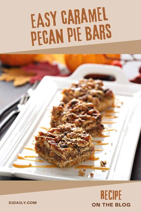 Easy Caramel Pecan Pie Bars are a decadent treat, packed with maple and pecans, and so much easier than a pecan pie. Carmel Pecan Pie, Bars Dessert Recipes, Adorable Desserts, Caramel Pecan Pie, Bars Dessert, 31 Daily, Bar Desserts, Derby Time, Thanksgiving 2022