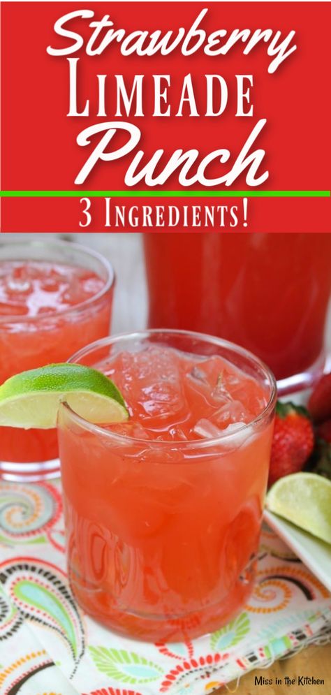 Limeade Punch, Easy Party Punch, Strawberry Limeade, Limeade Recipe, Easy Alcoholic Drinks, Lemonade Punch, Easy Punch Recipes, Easy Punch, Party Punch Recipes