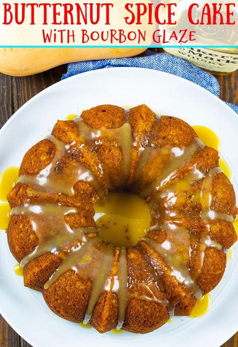 Bourbon Cake Recipe, Butternut Squash Dessert, Butternut Squash Cake, Squash Cakes, Butternut Squash Cinnamon, Bourbon Glaze, Butternut Squash Puree, Glaze For Cake, Glazed Carrots