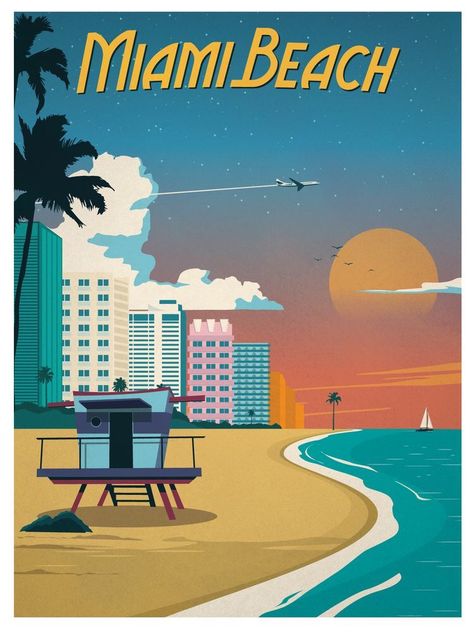 Image of Vintage #Miami Beach Poster #miamibeach Miami Posters, London Travel Poster, Beach Canvas Art, Postal Vintage, Miami Beach Florida, City Poster, Beach Posters, Beach Canvas, Photo Vintage