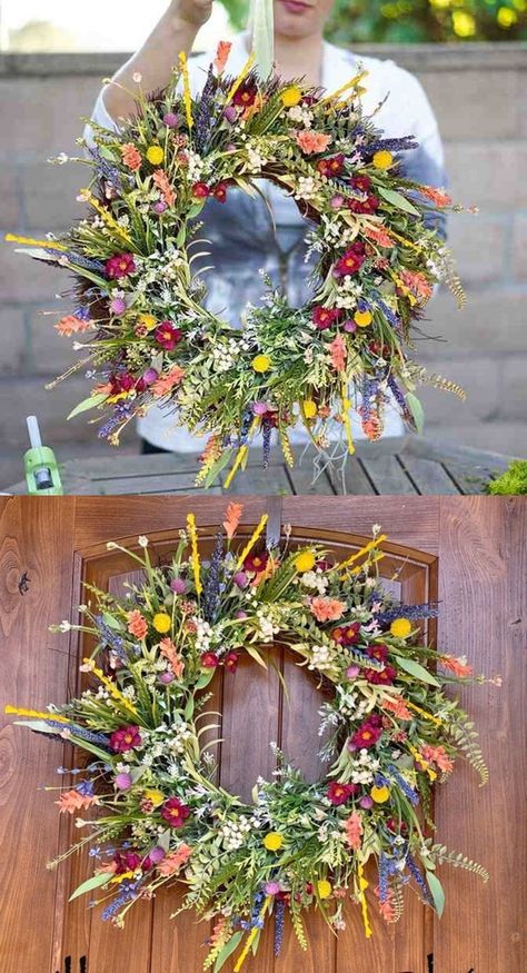 Wildflower Garland, Tropical Flower Arrangements, Easter Wreath Diy, Wildflower Wreath, Door Wreaths Diy, Welcome Friends, Country Crafts, Tropical Flower, Easter Design