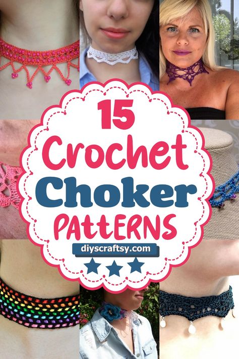 15 Crochet Choker Patterns For Beginners Crochet Bracelet For Beginners, Diy Crochet Jewelry Free Pattern, Crochet Beaded Jewelry Patterns Free, Quick Crochet To Sell, How To Crochet Clothes For Beginners, Grunge Crochet Patterns Free, Choker Crochet, Crochet Choker Pattern, Crochet Choker Free Pattern