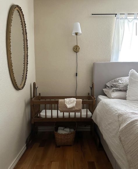 Cute Simple Nursery Ideas, Room Sharing With Baby, Bassinet In Parents Room, Goth Nursery, 1800s Home, Nursery Nook, Cottagecore Living, Simple Nursery, Parents Room